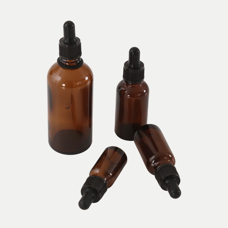 Amber glass essential oil bottle