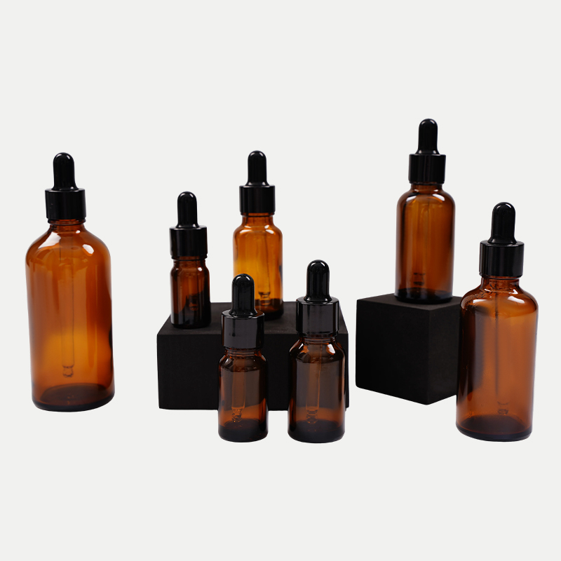Amber glass essential oil bottle