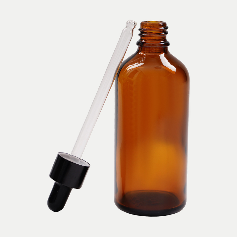 Amber glass essential oil bottle