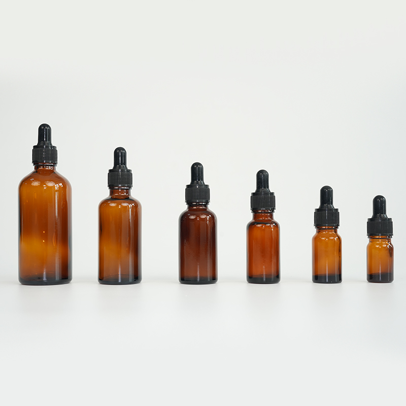 Amber glass essential oil bottle