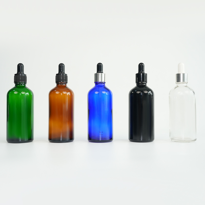 Amber glass essential oil bottle