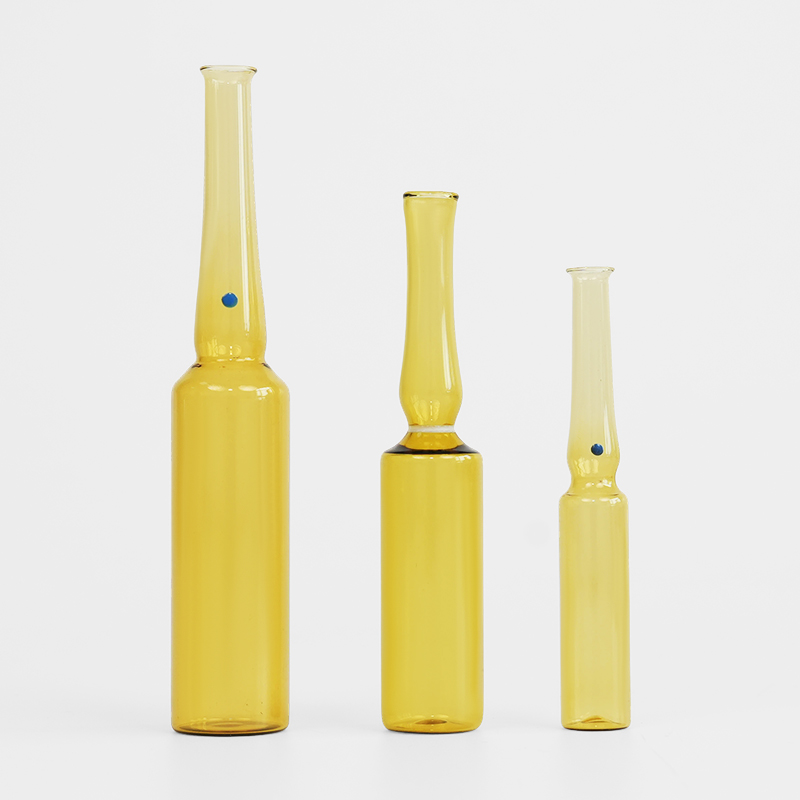 Amber glass ampoule with curved neck