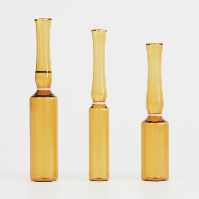Amber glass ampoule with curved neck