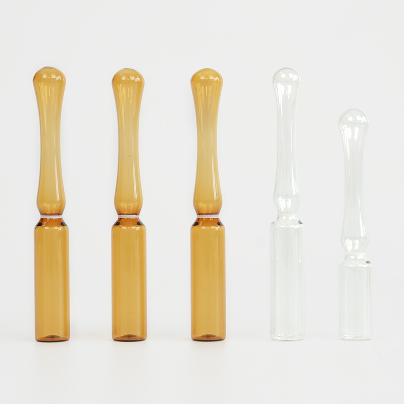 Amber glass ampoule with curved neck