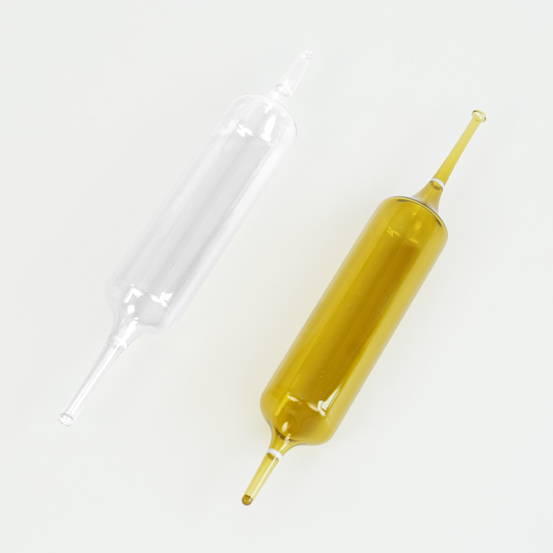 Amber glass ampoule with curved neck