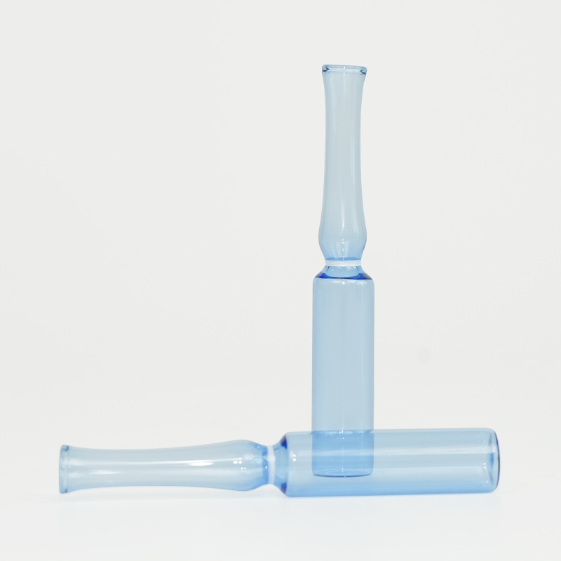 Blue glass ampoule with curved neck
