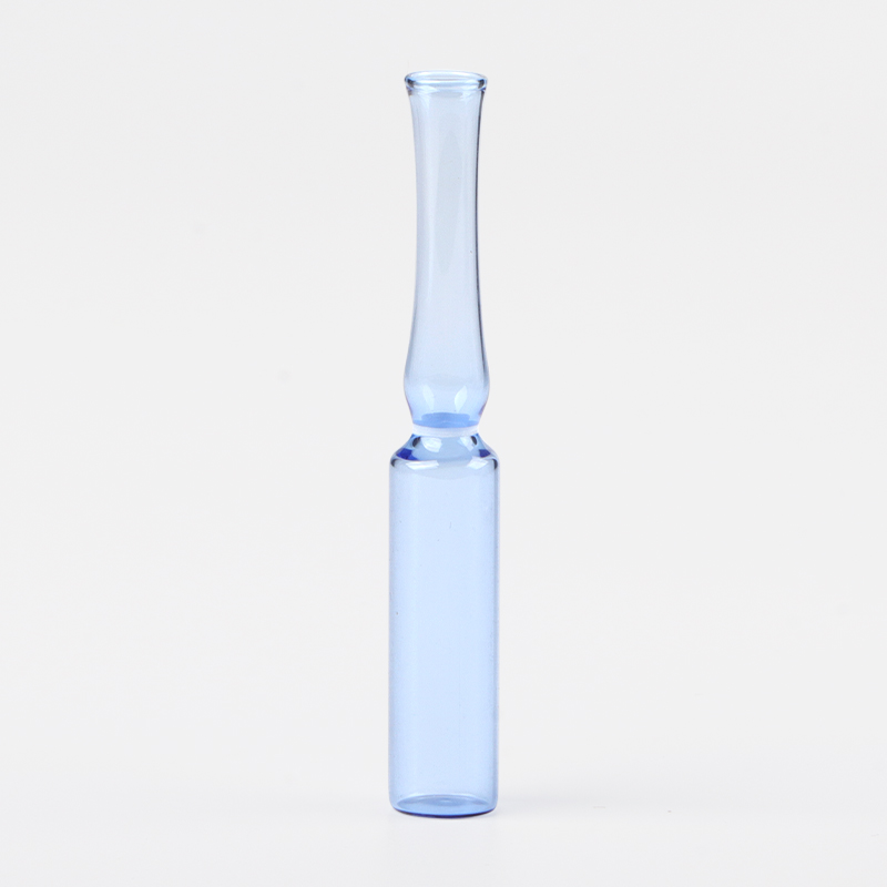 Blue glass ampoule with curved neck