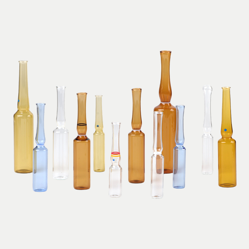 Amber glass ampoule with curved neck