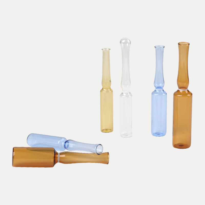 Blue glass ampoule with curved neck