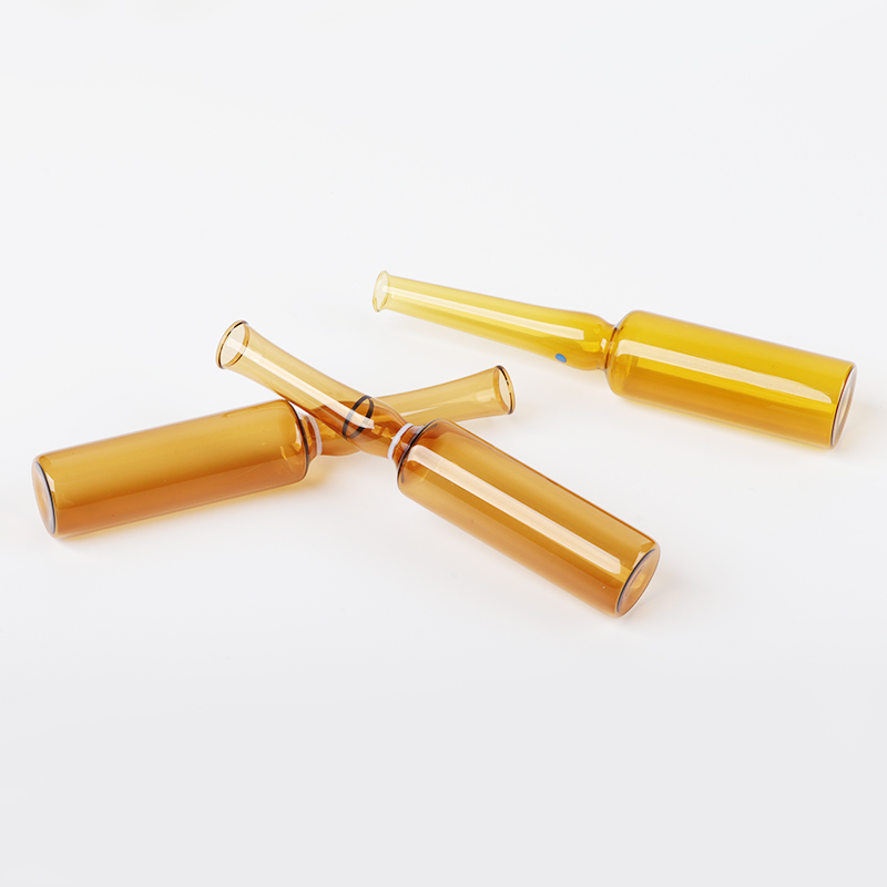 Amber glass ampoule with curved neck