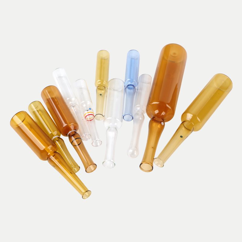 Amber glass ampoule with curved neck
